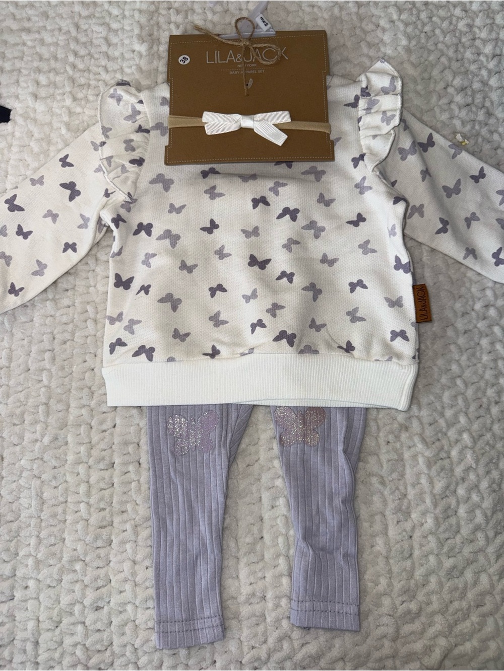 Lila & Jack Cream and Lavender Butterfly Ruffle Sweatshirt & Legging Set
